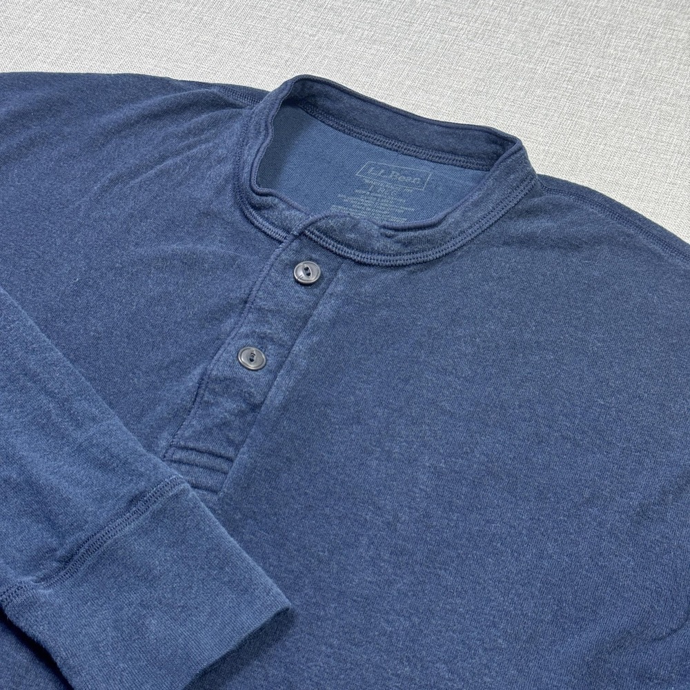 L.L. Bean River Driver Henley Shirt Mens Large Blue Long Sleeve Cotton Wool